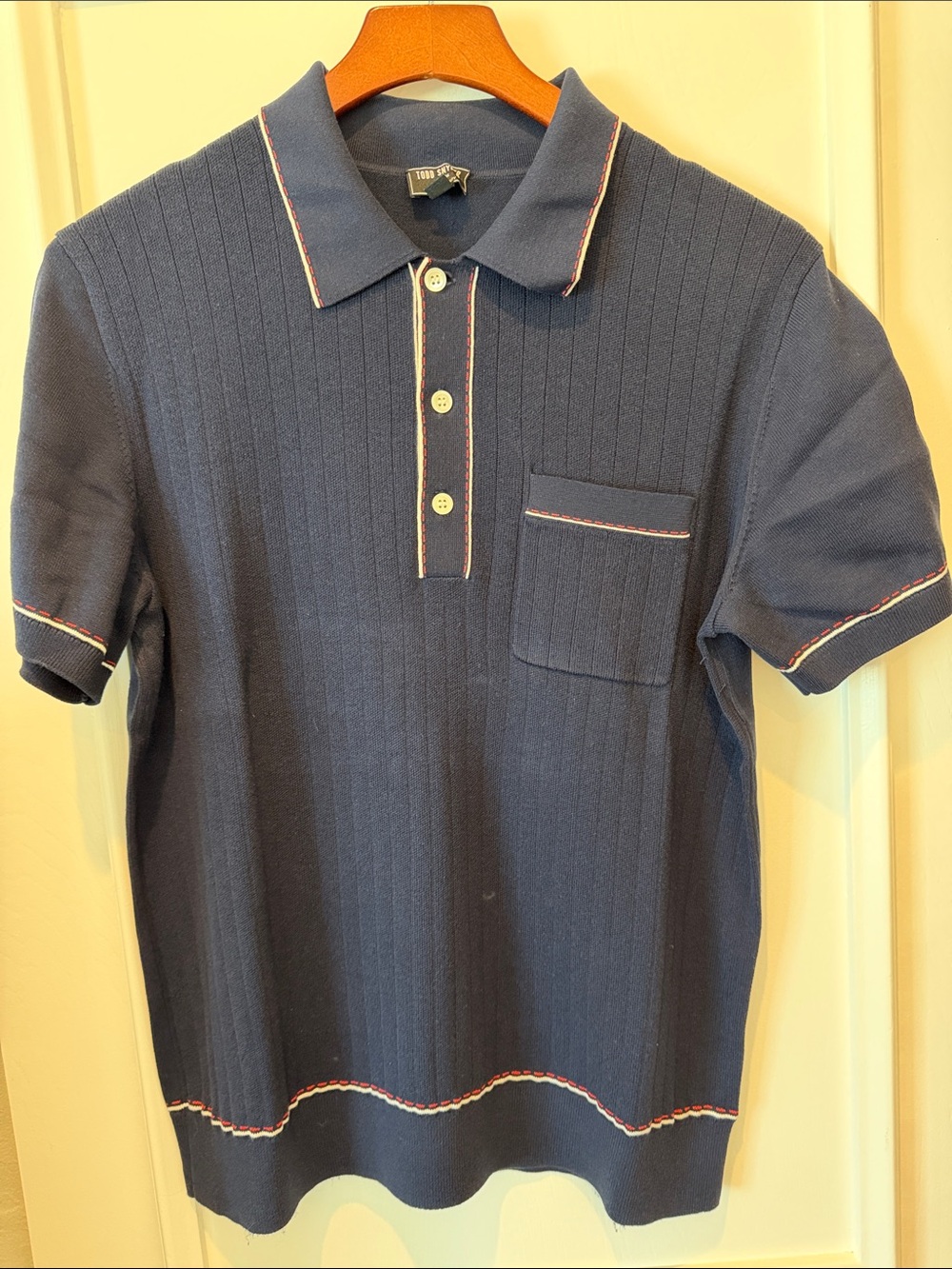 Todd Snyder Navy Polo with Red and White Trim